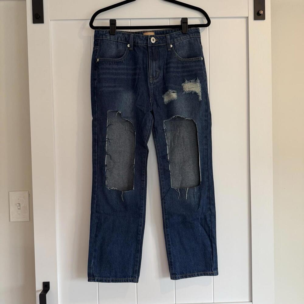 NWOT POL Open Knee Dark Wash Straight‎ Leg Denim Size Small